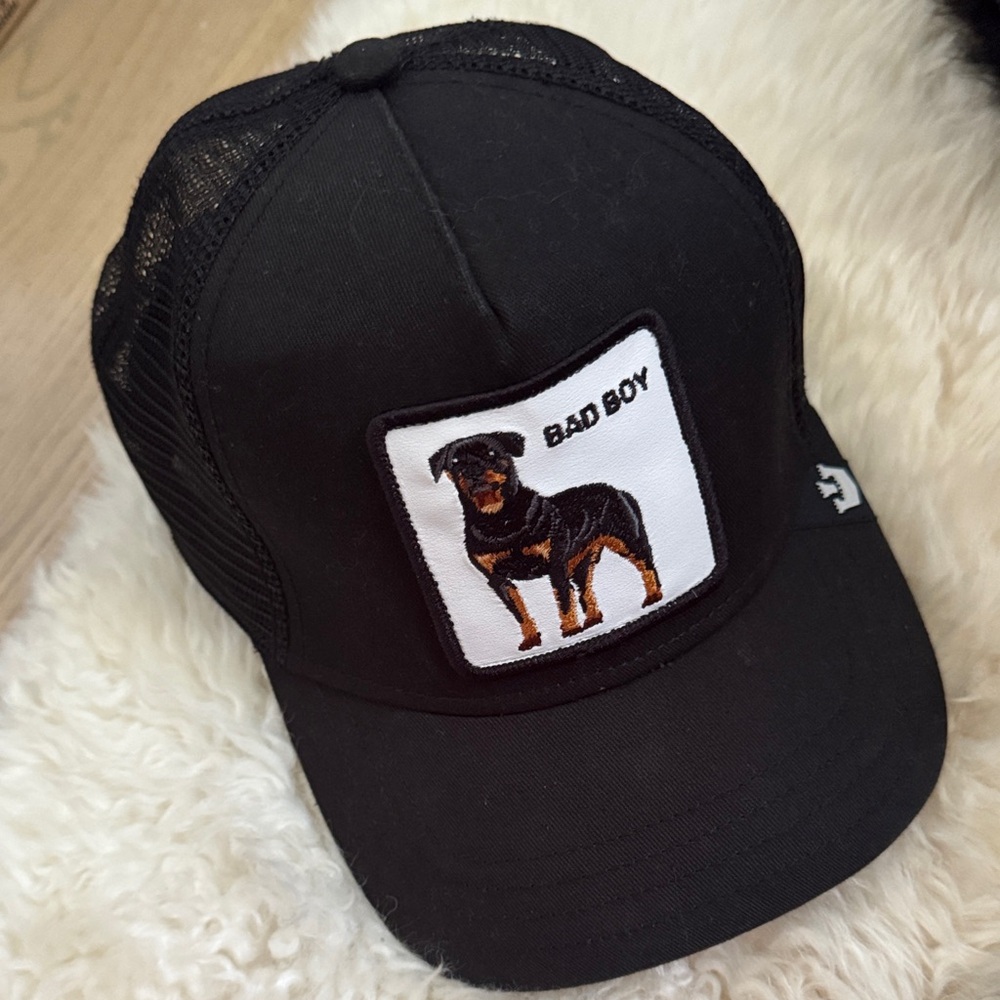 Goorin Bros Black 'Bad Boy' Dog Trucker Hat